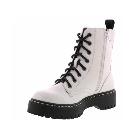 Unionbay White Vegan Leather Zipper Side Lace Up Combat Moto Boots Size 10 - Picture 2 of 12